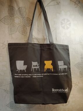 Room & Board Dark Grey Canvas Shoulder Tote with Chair Graphic